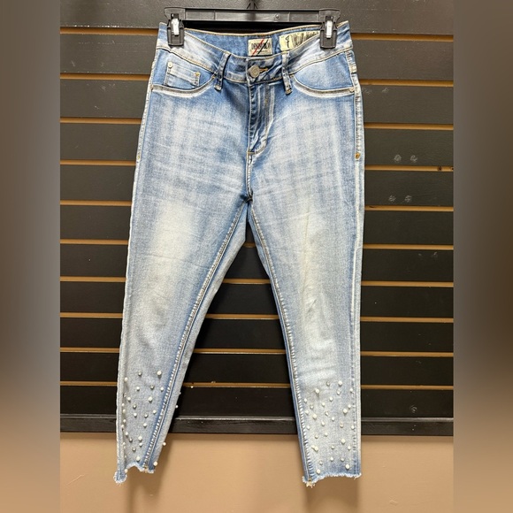 Denim Blvd Los Angeles Pearl & Rhinestone Embellished Jeans – Size 7 - Picture 1 of 4